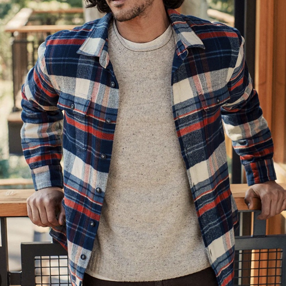 Marine Layer Blue and Red Plaid Casual Button Down Shirt